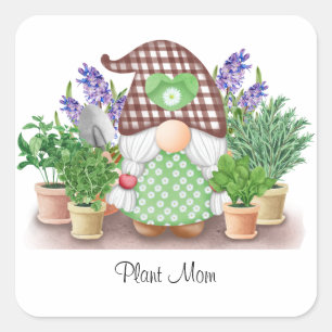 Sticker Carré Gnome aux pigtails lilas violet lilas maman plante