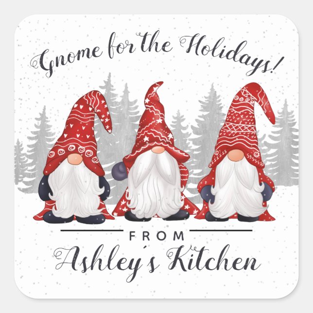 Sticker Carré Gnome blanc rouge mignon pour les fêtes Noël (Devant)