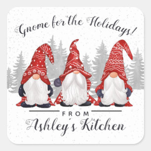 Sticker Carré Gnome blanc rouge mignon pour les fêtes Noël