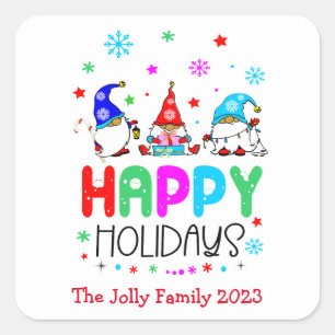 Sticker Carré Gnome Colorful Cute Joyeux Fêtes Noël