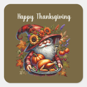 Sticker Carré gnome de dinde de Thanksgiving saisonnier pour le