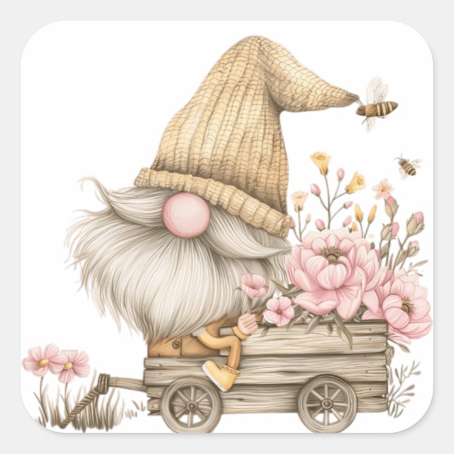 Sticker Carré Gnome de fleur de pivoine (Devant)