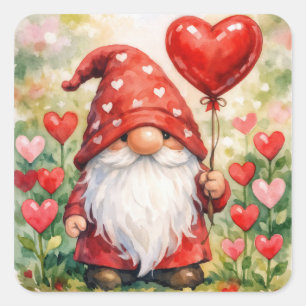 Sticker Carré Gnome de la Saint-Valentin avec ballon en forme de