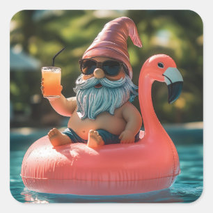 Sticker Carré Gnome d'été en lunettes de soleil sur flotteur de 