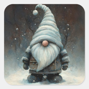 Sticker Carré Gnome d'hiver dans une forêt de neige