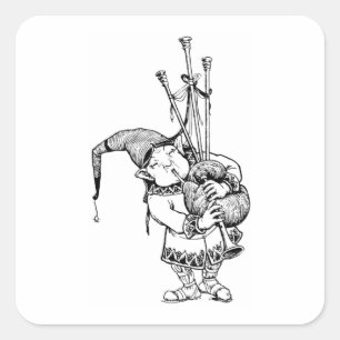 Sticker Carré Gnome et ses cornemuses