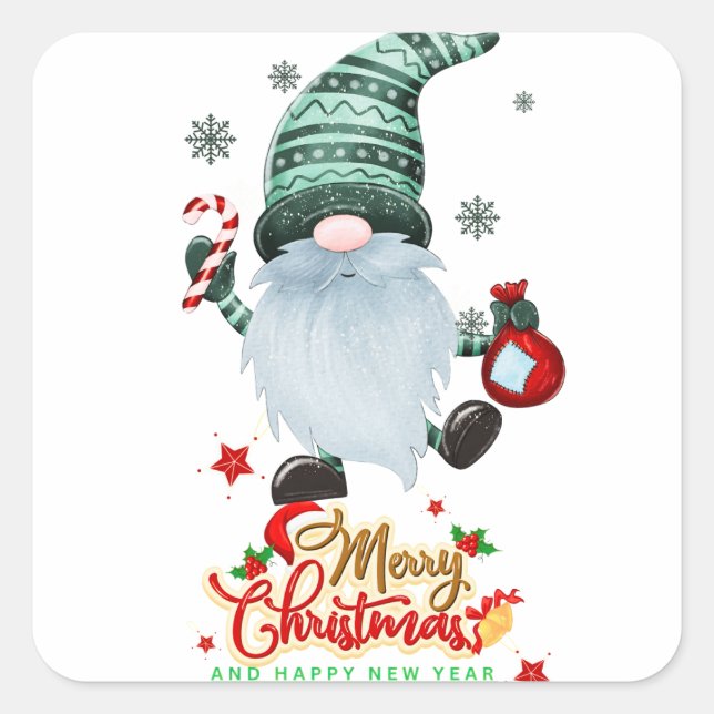 Sticker Carré Gnome pour Noël (Devant)