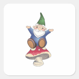 STICKER CARRÉ GNOME SUR LE CHAMPIGNON