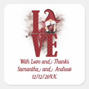 Sticker Carré Gnomes Amour Rouge Mariage Mignon 