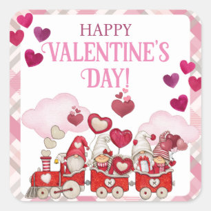 Sticker Carré Gnomes de la Saint-Valentin dans un train
