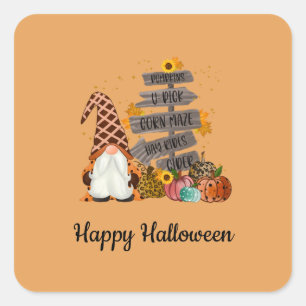 Sticker Carré Gnomes d'Halloween, Automne, Citrouilles, Fête d'H