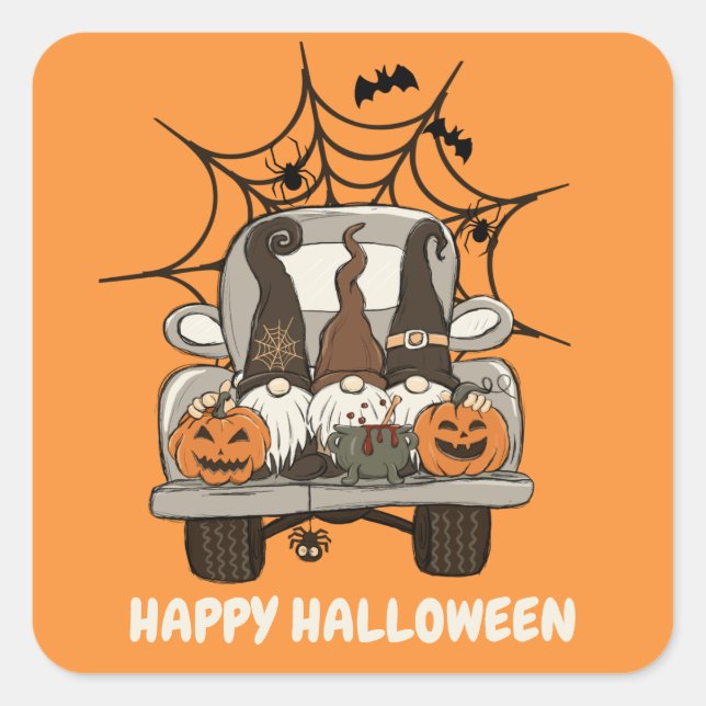 Sticker Carré Gnomes d'Halloween dans Spider Web Truck (Devant)