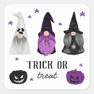 Sticker Carré gnomes d'Halloween et citrouille.Tricoter ou trait