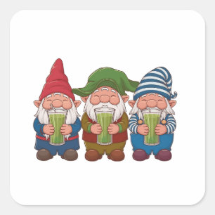 Sticker Carré Gnomes drôles tenant une boisson Matcha Magique