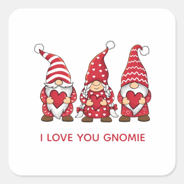 Sticker Carré Gnomes rouges aux coeurs Saint Valentin personnali (Devant)