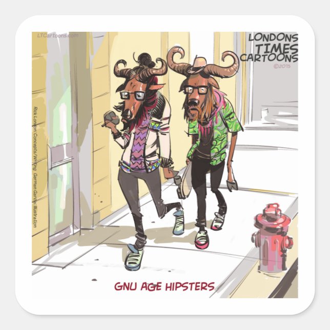 Sticker Carré Gnu Âge Hipsters Drôle (Devant)
