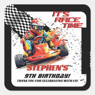 Sticker Carré Go Kart Racing fête d'anniversaire