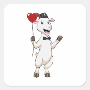 Sticker Carré Goat as Groom avec Heart Balloon