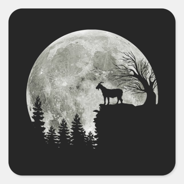 Sticker Carré goat walking on mountain halloween moon (Devant)