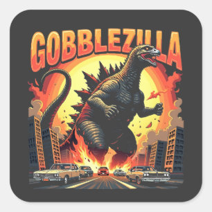 Sticker Carré Gobblezilla Éffrayant Turquie Thanksgiving Gobble