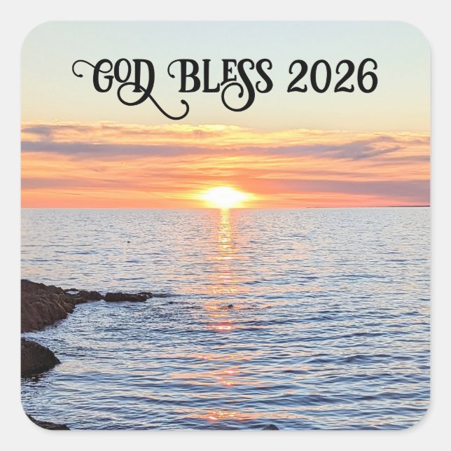 Sticker Carré God Bless 2026 New Year Golden Sunset Photo (Devant)