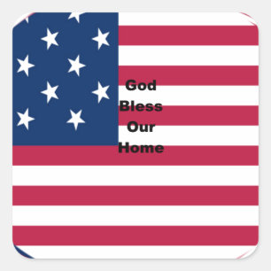 Sticker Carré God Bless Our Home : USA Flag Swirl Art