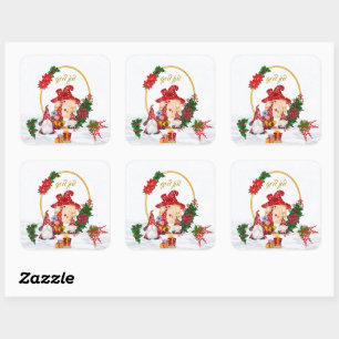 Sticker Carré God Jul Swedish Gnomes Red Family