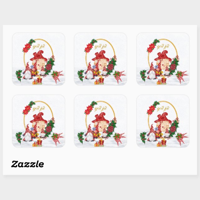 Sticker Carré God Jul Swedish Gnomes Red Family (Feuille)