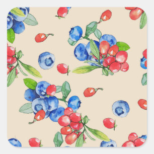 Sticker Carré Goji, bleuet : aquarelle motif.