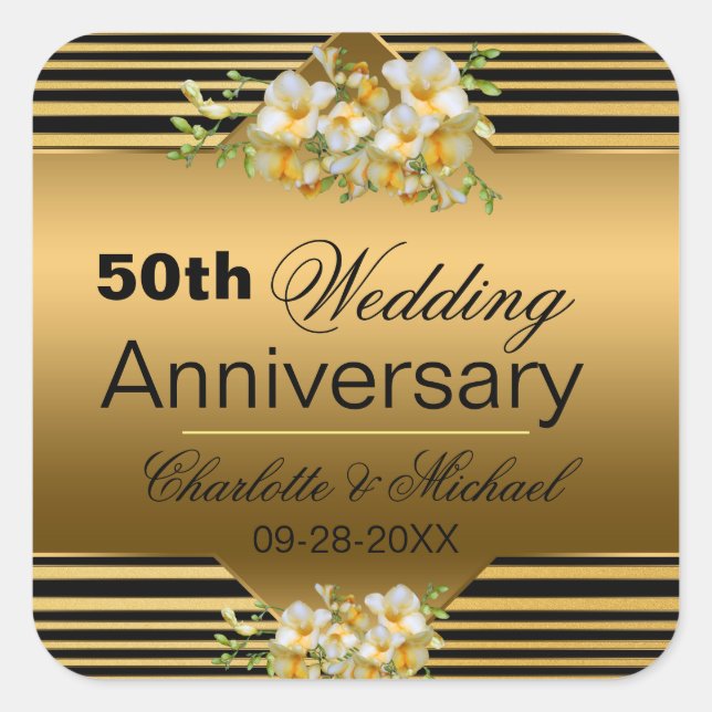 Sticker Carré Gold 50th Wedding Anniversary (Devant)