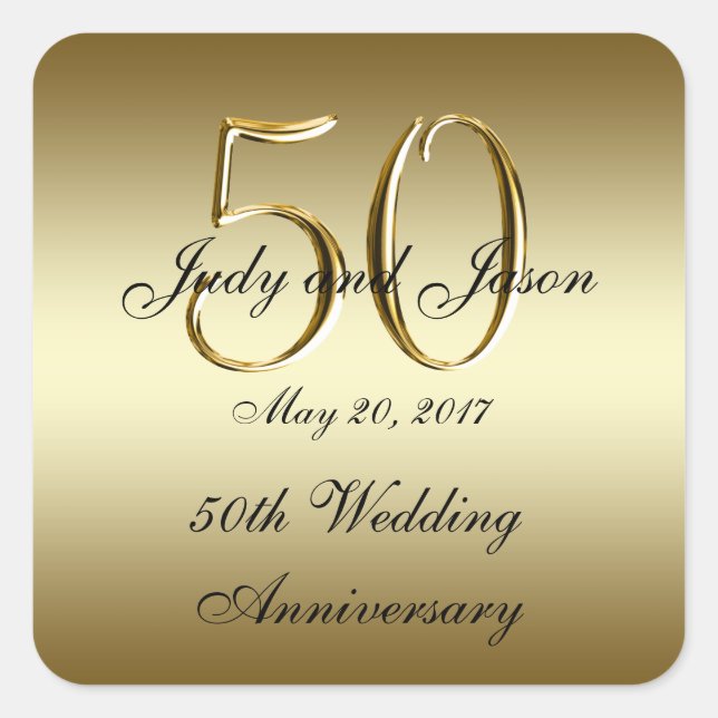 Sticker Carré Gold Black 50e anniversaire Mariage (Devant)