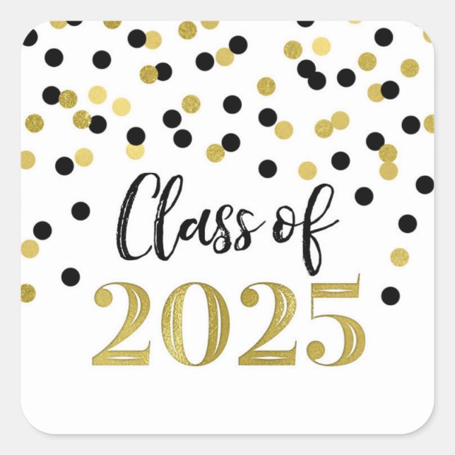 Sticker Carré Gold Black Confetti Graduation 2025 (Devant)
