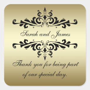 Sticker Carré Gold Black Fwirls Merci mariage Faveur