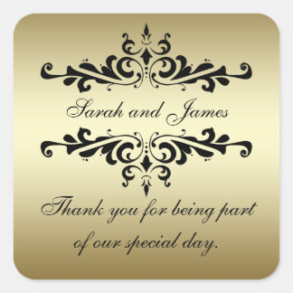 Sticker Carré Gold Black Fwirls Merci mariage Faveur