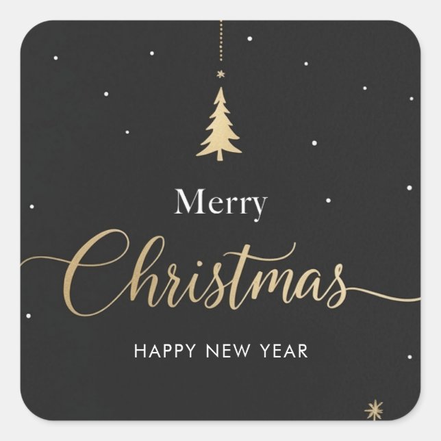 Sticker Carré Gold & Black Merry Christmas Calligraphic (Devant)