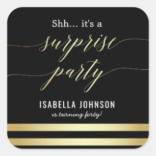Sticker Carré Gold & Black Stripes Shh... C'est une fête surpris