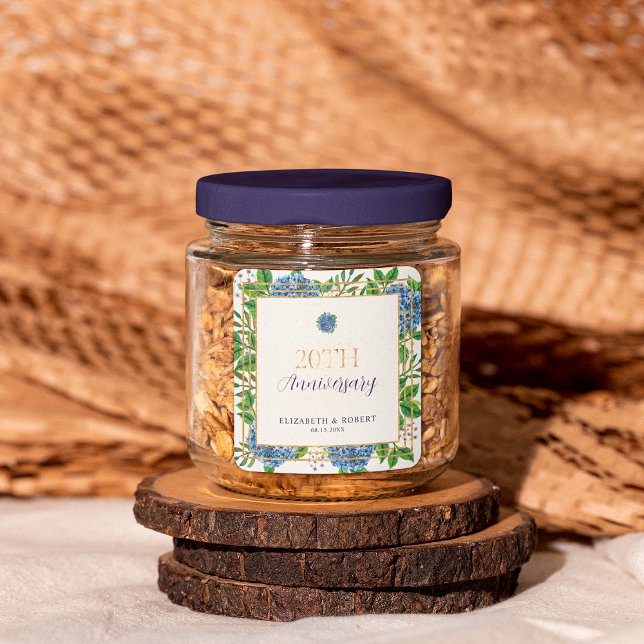 Sticker Carré Gold Blue Hydrangea 20e anniversaire Mariage (Créateur téléchargé)