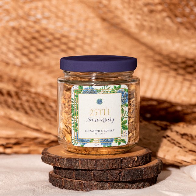 Sticker Carré Gold Blue Hydrangea 25e anniversaire Mariage (Créateur téléchargé)