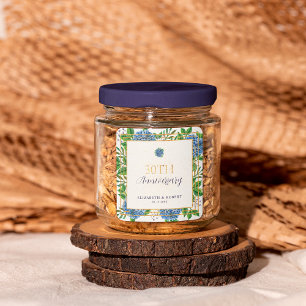 Sticker Carré Gold Blue Hydrangea 30e anniversaire de Mariage