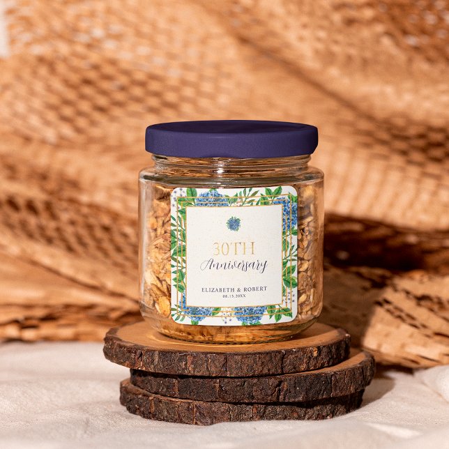 Sticker Carré Gold Blue Hydrangea 30e anniversaire de Mariage (Créateur téléchargé)