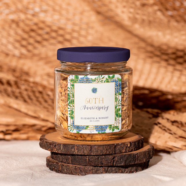 Sticker Carré Gold Blue Hydrangea 60e anniversaire de Mariage (Créateur téléchargé)