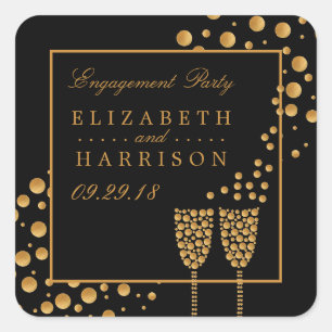 Sticker Carré Gold Champagne Bubbles