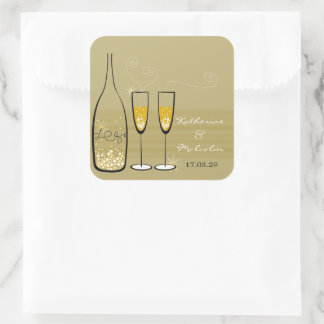 Sticker Carré Gold Champagne Bubbly encourage Soirée de mariage 