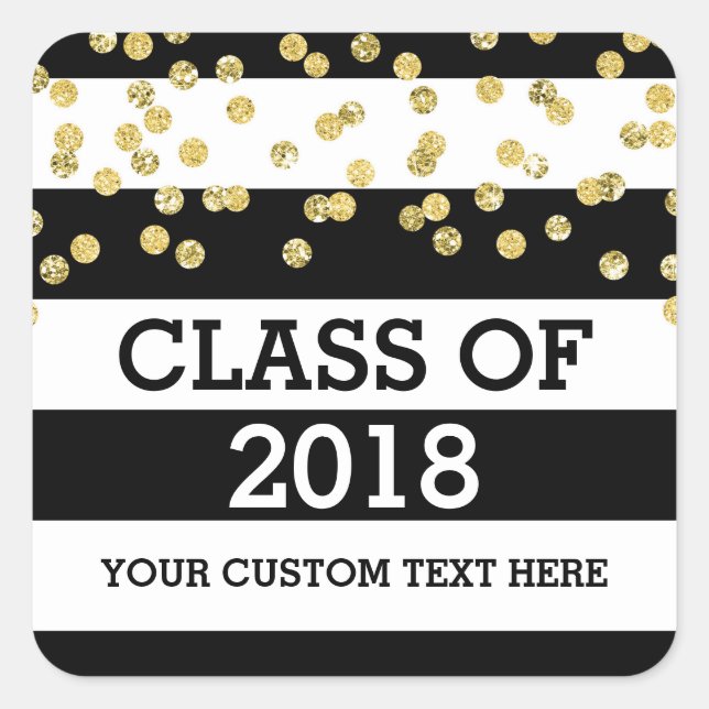 Sticker Carré Gold Confetti Black Stripes 2018 Graduation (Devant)