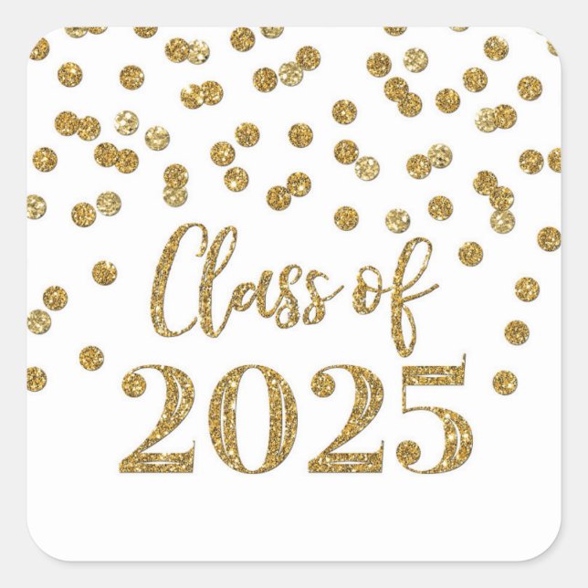 Sticker Carré Gold Confetti Graduation 2025 (Devant)