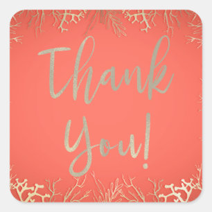 Sticker Carré Gold Coral moderne Orange Elégant Mariage plage