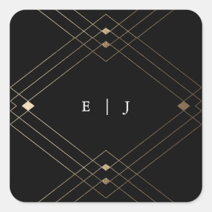 Sticker Carré Gold Diamond noir Géométrique Mariage Gatsby