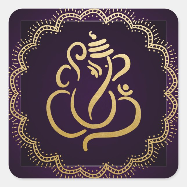 Sticker Carré Gold Festive Ganesh | Indian God Purple (Devant)