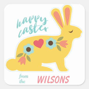Sticker Carré Gold Flower Easter Rabbit