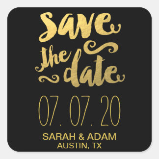 Sticker Carré Gold Foil Économisez Notre Date | Enregistrer l'ét